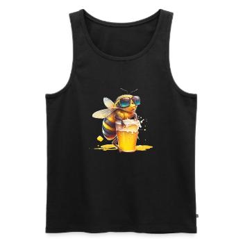 Cool bee enjoys her beer - Men's Premium Organic Tank Top - black - Front - AI Model Male 178 light (178cm)
