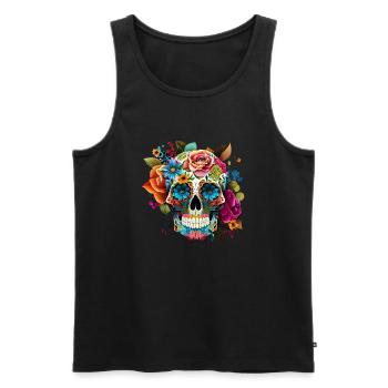 Totenkopf Blumen Bunt - Männer Premium Bio Tank Top - Schwarz - Vorne - Michal (187cm)