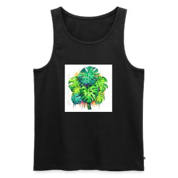 Aquarelle dessinée à la main Monstera plante - Débardeur bio Premium Homme - noir - Devant - Michal (187cm)