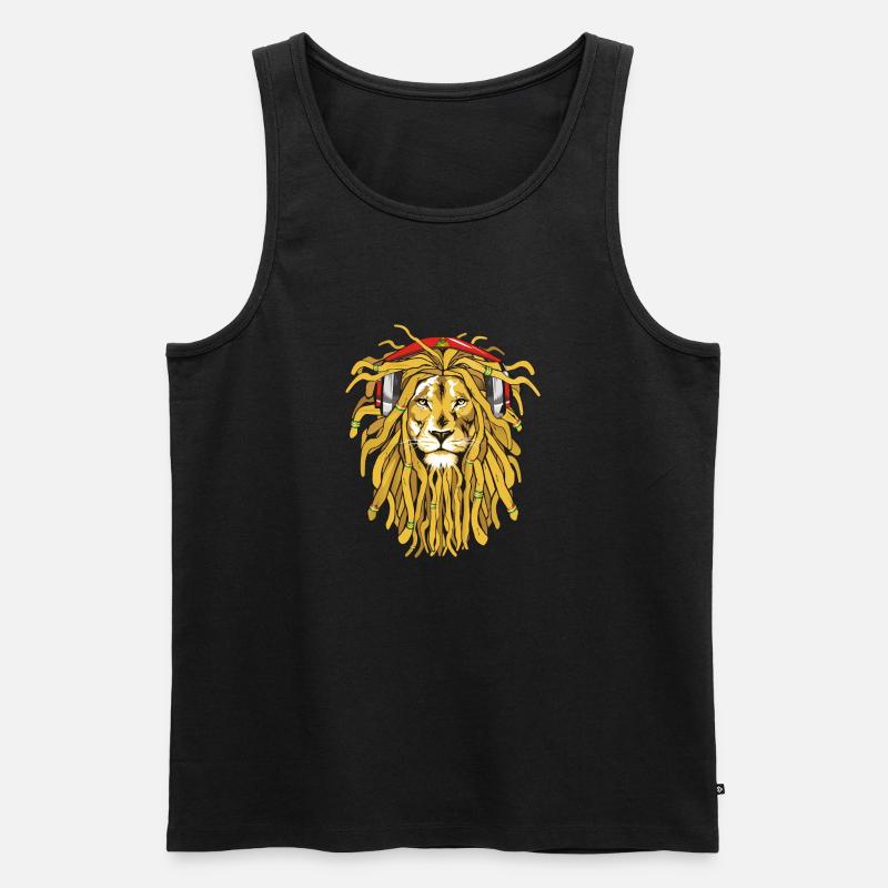 Rasta Lion mit Kopfhörern - Männer Premium Bio Tank Top - Schwarz