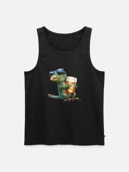 Crocodile enjoys beer with sunglasses - Men's Premium Organic Tank Top - black