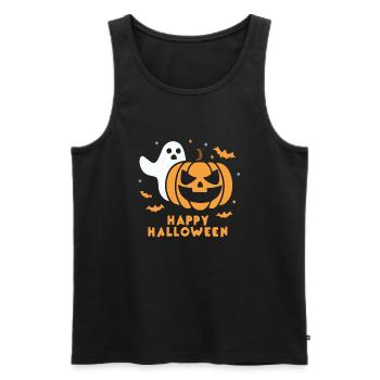 Cadeau 'Happy Halloween', Fantôme & Citrouille - Débardeur bio Premium Homme - noir - Devant - Michal (187cm)