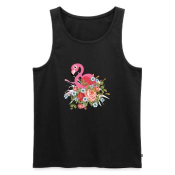 Flamingo T-Shirt mit floralem Design - Männer Premium Bio Tank Top - Schwarz - Vorne - AI Model Male 178 light (178cm)