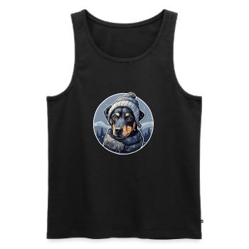 Pinscher d’hiver avec écharpe, veste et bonnet à pompon - Débardeur bio Premium Homme - noir - Devant - Michal (187cm)