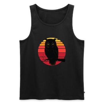 Hibou rétro coucher de soleil graphique - Débardeur bio Premium Homme - noir - Devant - Michal (187cm)