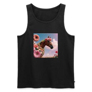 Pferdemädchen : Pferd mit Blumen - Männer Premium Bio Tank Top - Schwarz - Vorne - AI Model Male 178 light (178cm)