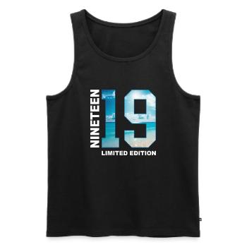 19th Birthday Gift Idea Nineteen - Men's Premium Organic Tank Top - black - Front - AI Model Male 178 light (178cm)