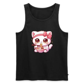 Cute White Cat Eats Ramen Anime Gift Kawaii - Men's Premium Organic Tank Top - black - Front - Michal (187cm)