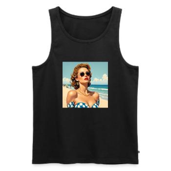 the model on the beach - Men's Premium Organic Tank Top - black - Front - AI Model Male 178 light (178cm)