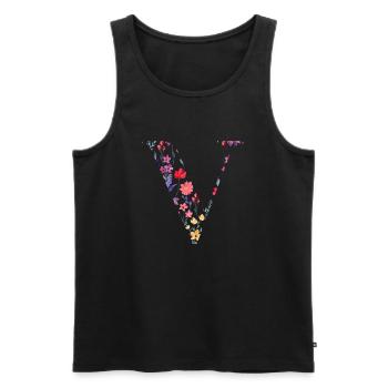 Personalized floral letter v - gift idea - Men's Premium Organic Tank Top - black - Front - AI Model Male 178 light (178cm)