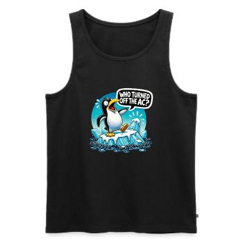 Drôle de pingouin réchauffement climatique - Débardeur bio Premium Homme - noir - Devant - AI Model Male 178 light (178cm)