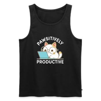 Pfotenproduktiv – Kawaii Cat bei der Arbeit - Männer Premium Bio Tank Top - Schwarz - Vorne - AI Model Male 178 light (178cm)