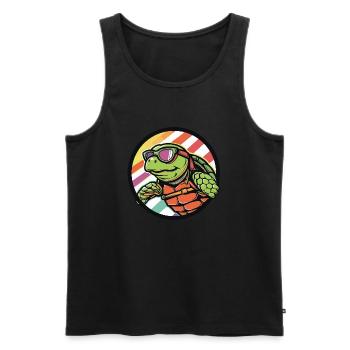 Tortue Bande Dessinée Cool - Débardeur bio Premium Homme - noir - Devant - Michal (187cm)