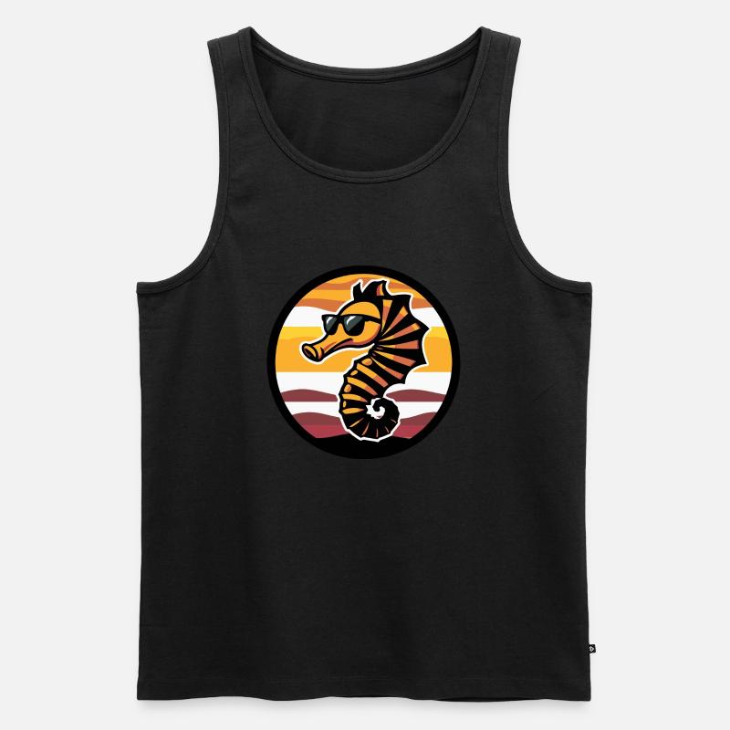 Seepferd Cool Comic - Männer Premium Bio Tank Top - Schwarz