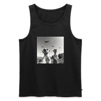 Meerkat posing for a selfie with UFOs funny - Men's Premium Organic Tank Top - black - Front - AI Model Male 178 light (178cm)