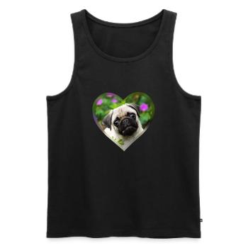 Lustiger Mops Welpe Hund Foto Porträt mit Herz - Männer Premium Bio Tank Top - Schwarz - Vorne - AI Model Male 178 light (178cm)