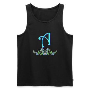 flower blue a - Men's Premium Organic Tank Top - black - Front - AI Model Male 178 light (178cm)