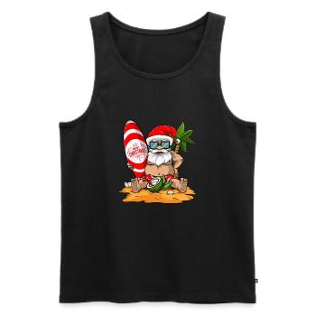 Noël en été Plage drôle de Santa Hawaiian - Débardeur bio Premium Homme - noir - Devant - AI Model Male 178 light (178cm)