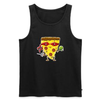 Ninja Pizza eats turtle - Men's Premium Organic Tank Top - black - Front - AI Model Male 178 light (178cm)