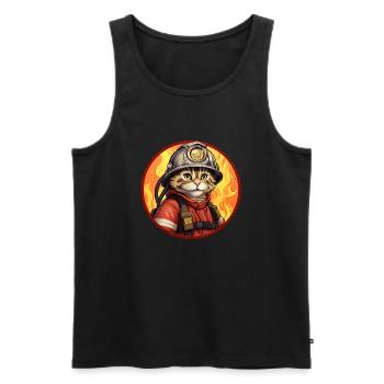 Feuerwehrfrau Katze - Männer Premium Bio Tank Top - Schwarz - Vorne - Michal (187cm)