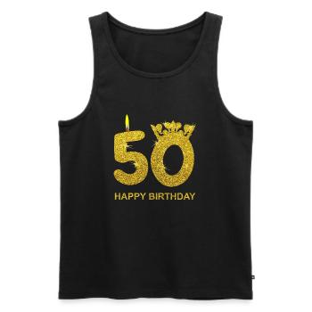 50th Birthday HAPPY BIRTHDAY Gold Gift - Men's Premium Organic Tank Top - black - Front - Michal (187cm)