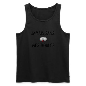 T shirt jamais sans mes boules pétanque - Débardeur bio Premium Homme - noir - Devant - Michal (187cm)