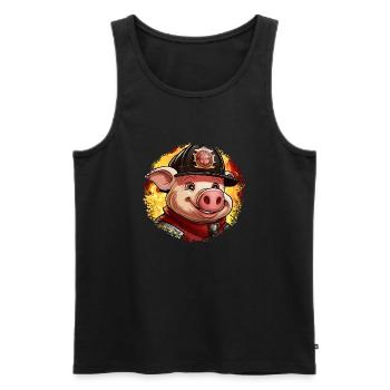 Schweine Feuerwehr / Feuerwehrmann Schwein - Männer Premium Bio Tank Top - Schwarz - Vorne - Michal (187cm)