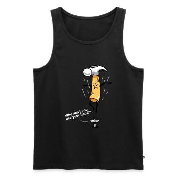 Pourquoi don’t You Use Your Head ? Design pour - Débardeur bio Premium Homme - noir - Devant - Michal (187cm)