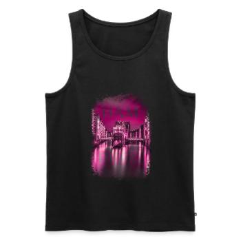 Hamburg's Kiez Red Light District Reeperbahn - Men's Premium Organic Tank Top - black - Front - AI Model Male 178 light (178cm)