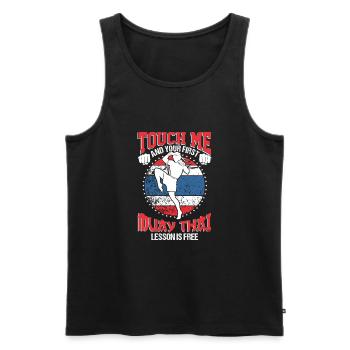 Muay Thai Thaiboxing Kickboxing MMA Shirt - Men's Premium Organic Tank Top - black - Front - AI Model Male 178 light (178cm)