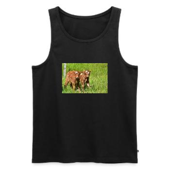 Calves on Eifel meadows - Men's Premium Organic Tank Top - black - Front - AI Model Male 178 light (178cm)