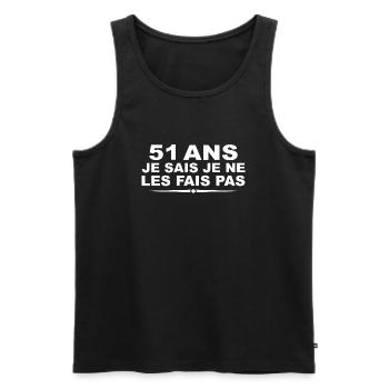 51 ans | Humour Cadeau D'anniversaire 51 ans - Débardeur bio Premium Homme - noir - Devant - AI Model Male 178 light (178cm)