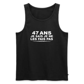 47 ans | Humour Cadeau D'anniversaire 47 ans - Débardeur bio Premium Homme - noir - Devant - AI Model Male 178 light (178cm)
