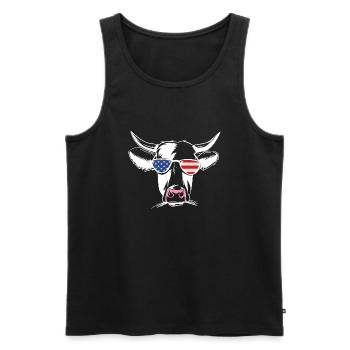 America cow with sunglasses July 4 US Farm com - Men's Premium Organic Tank Top - black - Front - AI Model Male 178 light (178cm)