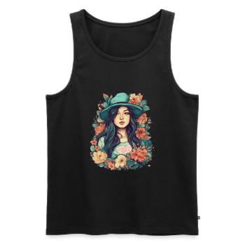 Asiatin Sommer Retro Vintage Blumen Design Asien - Männer Premium Bio Tank Top - Schwarz - Vorne - Michal (187cm)