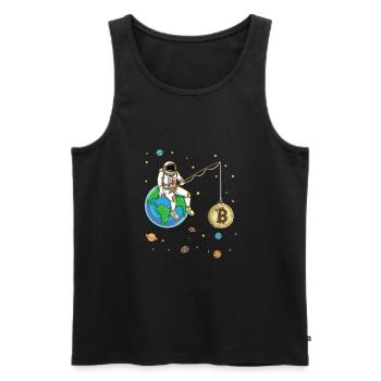 Un astronaute pêche Bitcoin Moon Crypto-monnaie - Débardeur bio Premium Homme - noir - Devant - Michal (187cm)