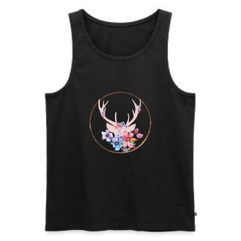 Geweih mit Blumen - Männer Premium Bio Tank Top - Schwarz - Vorne - AI Model Male 178 light (178cm)