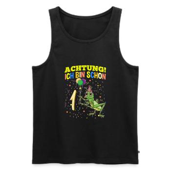 Achtung Ich Bin Schon 1 Tier Geburtstag Grashüpfer - Männer Premium Bio Tank Top - Schwarz - Vorne - Michal (187cm)