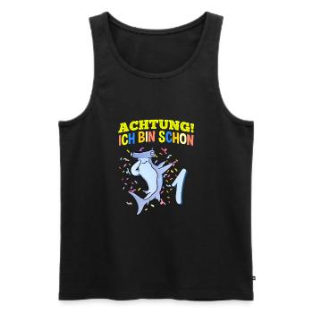Achtung Ich Bin Schon 1 Geburtstag Hammerhai - Männer Premium Bio Tank Top - Schwarz - Vorne - Michal (187cm)