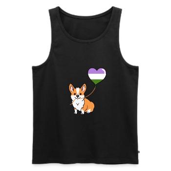 Corgi avec ballon Genderqueer - Débardeur bio Premium Homme - noir - Devant - AI Model Male 178 light (178cm)