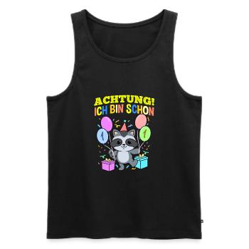 Achtung Ich Bin Schon 1 Tier Geburtstag Waschbär - Männer Premium Bio Tank Top - Schwarz - Vorne - Michal (187cm)