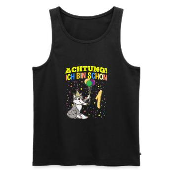 Achtung Ich Bin Schon 1 Tier Geburtstag Wolf - Männer Premium Bio Tank Top - Schwarz - Vorne - Michal (187cm)