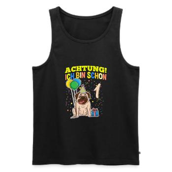 Achtung Ich Bin Schon 1 Tier Geburtstag Mops - Männer Premium Bio Tank Top - Schwarz - Vorne - Michal (187cm)