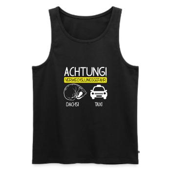 Attention Dachsi and taxi - Men's Premium Organic Tank Top - black - Front - AI Model Male 178 light (178cm)