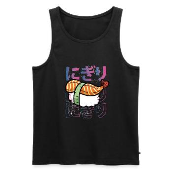 Sushi Kawaii Nigiri sucré - Débardeur bio Premium Homme - noir - Devant - AI Model Male 178 light (178cm)