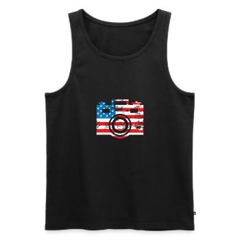 Camera Usa-flagge - Men's Premium Organic Tank Top - black - Front - AI Model Male 178 light (178cm)