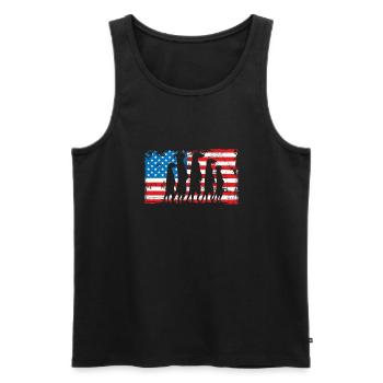 Suricates sur le drapeau américain - Débardeur bio Premium Homme - noir - Devant - AI Model Male 178 light (178cm)