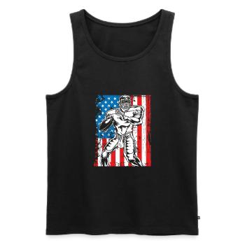 Quaterback sur un drapeau des États-Unis - Débardeur bio Premium Homme - noir - Devant - AI Model Male 178 light (178cm)