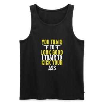 Ich Trainiere, Um Dir In Den Arsch Zu - Männer Premium Bio Tank Top - Schwarz - Vorne - Michal (187cm)