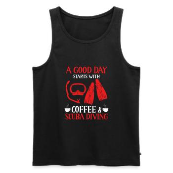 A good day starts with coffee - Men's Premium Organic Tank Top - black - Front - AI Model Male 178 light (178cm)